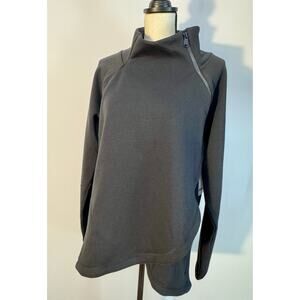 Athleta Black Cozy Karma Sweatshirt Asymetrical Mock Neck Zip Fleece Top NWT L